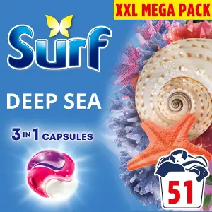 Surf 3 in 1 Laundry Washing Detergent Capsules Deep Sea, 204 Washes, 4Pk