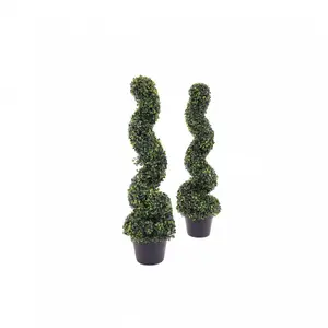 Oypla Set of 2 Artificial Topiary Boxwood Spiral Trees 80cm Indoor Outdoor Decoration