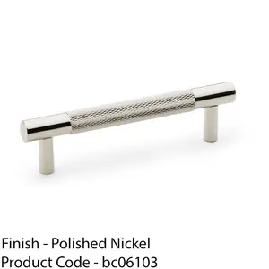 Knurled T Bar Door Pull Handle - Polished Nickel - 96mm Centres Premium Drawer