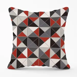 Grey Red Triangle Geometric Cushions 45cm x 45cm