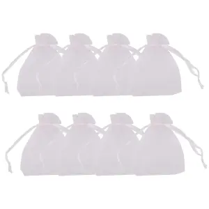 Neel Blue Pack of 100 Organza Bags, 7cm x 9cm Gift Bags Sheer Drawstring Pouches, White