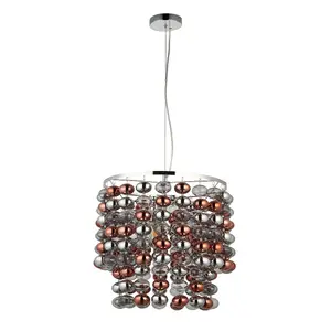 Luminosa Esme Single Pendant Ceiling Lamp, Chrome Plated With Grey Tinted, Chrome, Copper Plated Glass