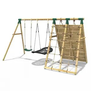 Rebo Beat The Wall Wooden Swing Set with Double up & Over Climbing Wall -Vertex