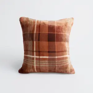 Tartan Check Cushion Covers 2 Pack Case Flannel Fleece Set, 45 x 45cm - Rust