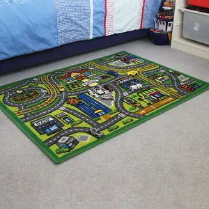 KAV Children's Play Road Mat for kids - 80 x 110 cm Rug Nursery Playroom Carpet with Fun Map Design