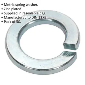 50 PACK Metric Spring Washer - M14 - DIN 127B - Zinc Plated Metal Spacer