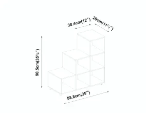 URBNLIVING Height 90.5cm 6 Cube Step Storage White Bookcase and Oak Doors for Home Office Organizer Display Shelf Unit