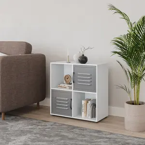 URBNLIVING 61cm Height Cube Bookcase Grey Metal Door Display Shelf Storage Unit Shelving Cupboard Organiser White