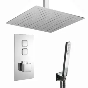 ENKI Milan Chrome Sqaure Ceiling Mounted Thermostatic Shower & Handset Kit Large 400mm