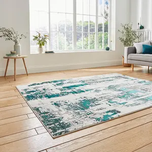 Grey Green Abstract Modern Easy to clean Rug for Dining Room-120cm X 170cm