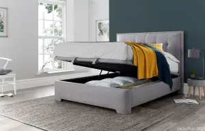 Kaydian Falstone Ottoman Storage Bed: Classic Grey Fabric Upholstered Design with Hidden Storage