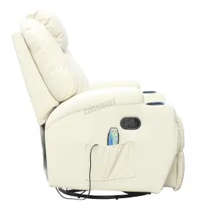 WestWood Bonded Leather Massage Sofa Swivel Chair Cinema Recliner Heating Function Beige