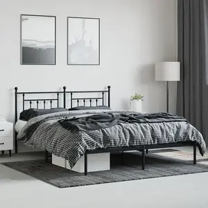 Berkfield Metal Bed Frame with Headboard Black 160x200 cm