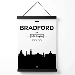 Bradford Black and White City Skyline Medium Poster with Black Hanger