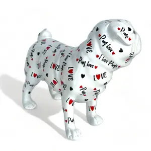 LOVE DOGS Pug figurine, Love Pugs text & hearts design, 23cm