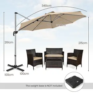 Costway 3M Round Patio Parasol Outdoor Adjustable Cantilever Umbrella w/ 360 Rotation