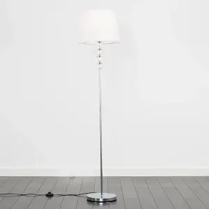 ValueLights Eleanor Modern Silver Chrome & Clear Acrylic Ball Floor Lamp with White Tapered Shade