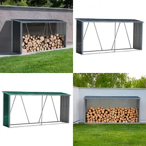 11x3ft Green Outdoor Garden Firewood Shed Storage Metal Log Store