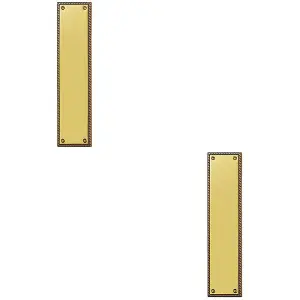 2x Georgian Door Finger Plate 302 x 74mm Rope Design Border Polished Brass