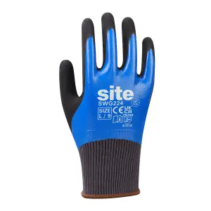 Site Nitrile & polyester Blue & black Grip glove, Large