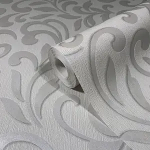 Paste the Wall White and Pearl Damask Wallpaper