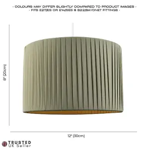 Contemporary Designer Double Pleated Olive Cotton Fabric 12 Drum Lamp Shade