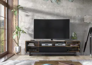 Rift Loft TV Unit 200cm Industrial Rustic & Black Matt Doors - Creative Furniture