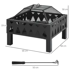 Outsunny Outdoor Fire Pit with Screen and Poker, Backyard Wood Burner, Black