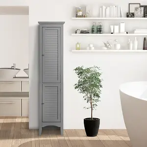 Teamson Home Tall Column Wooden Bathroom Cabinet with 2 Doors, Bathroom Storage, Grey