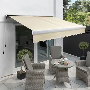 Primrose Awnings 2.0m x 1.5m Retractable Manual Half Cassette Ivory Awning Outdoor Patio Canopy