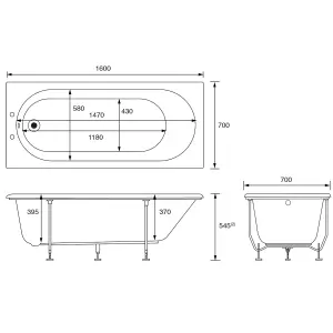 Cooke & Lewis Shaftesbury White Acrylic Rectangular Straight Bath (L)1600mm (W)700mm