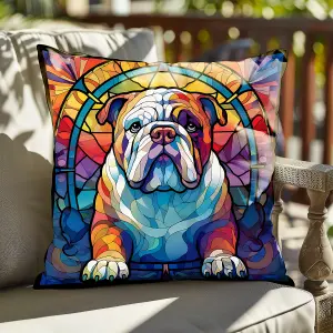 Faux Suede Cushion Stained Glass Effect English Bulldog Print 30cm x 30cm