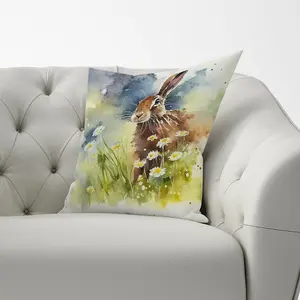 Hare And Daisies Watercolour Cushions 60cm x 60cm