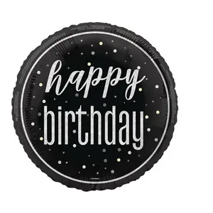 Unique Party Round Happy Birthday Foil Balloon Black/White (One Size)