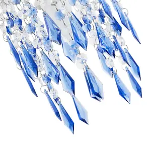 Modern Waterfall Design Pendant Shade with Clear/Blue Acrylic Drops and Beads