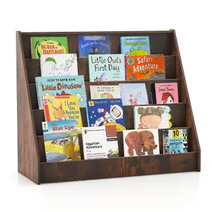 COSTWAY Kids Bookshelf 5-Tier Wooden Children Bookcase Magazine Display Rack