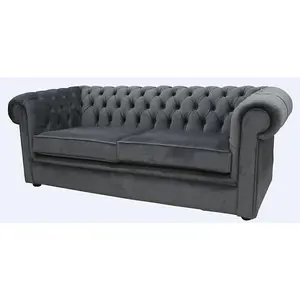 Chesterfield 3 Seater Sofa Amalfi Anthracite Black Velvet Fabric In Classic Style