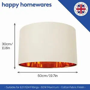 Contemporary Cream Cotton 20 Floor/Pendant Lamp Shade with Shiny Copper Inner