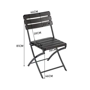 2Pcs Black Slatted Outdoor Plastic Folding Chairs Set Dining Chairs Set 81 cm