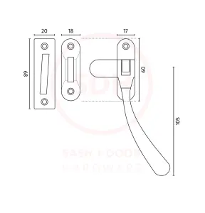 Dart Bulb End Brass Window Fastener with Hook & Mortice Plate - Satin Nickel