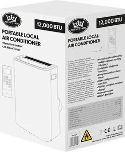 Prem-I-Air 12,000 BTU Portable Local Air Conditioner With Remote Control, Universal Window Fixing Kit and Dust Cover