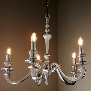 5 Light Chandelier Pendant POLISHED ALUMINIUM Ceiling Hanging Candelabra Lamp