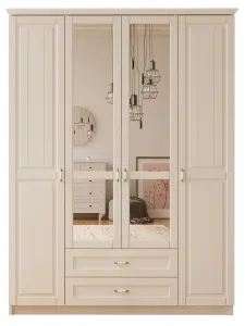 CHARLOTTE 4 Door 2 Drawer Mirrored White Wardrobe