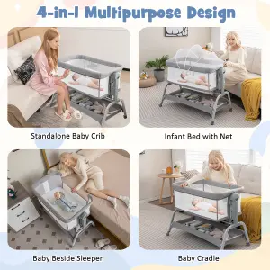 Costway Baby Bedside Crib Newborn Infant Sleeper Bassinet Cot Bed w/ 6 Adjustable Height