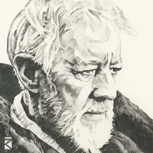 Star Wars Sketch Obi Wan Kenobi Canvas Print Cream/Grey (30cm x 30cm)