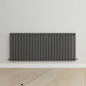 Horizontal Anthracite Single Oval Panel Radiator (H)600mm x (W)1416mm, 4964 BTU.