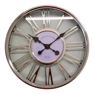 Geko Large Silver Metal Wall Mounted Clock 45cm Diameter With Roman Numerals Home