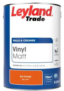 Leyland Trade Vinyl Matt Walls & Ceilings Emulsion Paint Ral Orange (RAL 2017) 5L