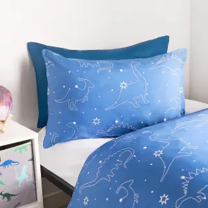 Space Duvet Cover Bedding Set Pillowcases Dino Reversible Quilt, Navy - Junior