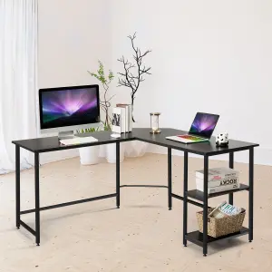 Costway Industrial L-Shaped Corner Computer Desk PC Table Large Workstation w/ Storage